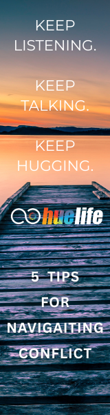 Image of bridge at sunset with words Keep Listening. Keep Talking. Keep Huggin. and 5 Tips for Navigating Conflict